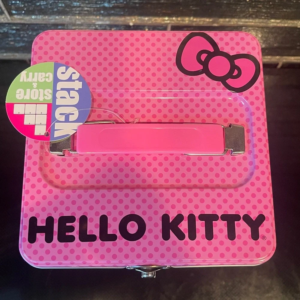 Hello Kitty Pink and White Square Metal Lunch Box